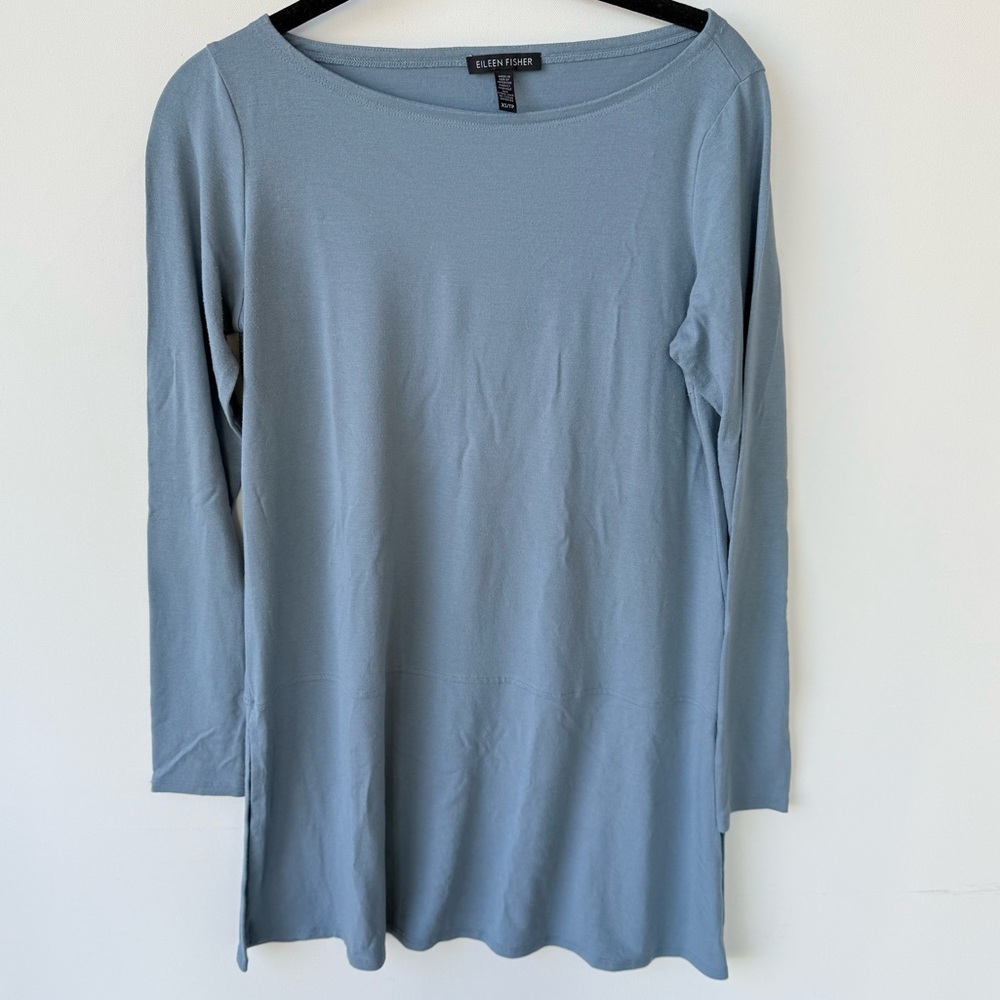 Eileen Fisher Fine Tencel Jersey Bateau Neck Tunic Top in Blue size XS